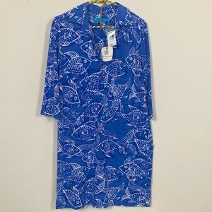 Tori Richard Blue and White Fish Print dress
